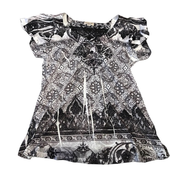 y2k gray and white boho baby doll patterned top - Picture 3 of 10